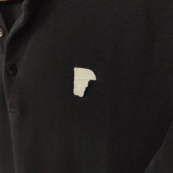 Versace Polo Shirt Mens‎ XL Dark Blue Black Pique Knit Cotton Logo Patch Preppy